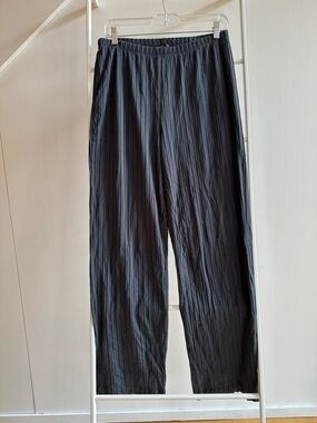 Eileen Fisher Black Pinstripe Elastic-Waist Wide Leg Pants